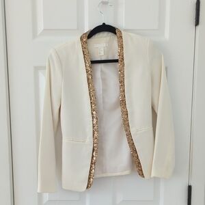 H&M Elegant Cream Blazer with Gold Sequin Border Size 4